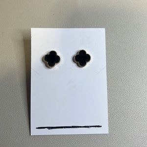 Black & Gold Quatrefoil Stud Earrings